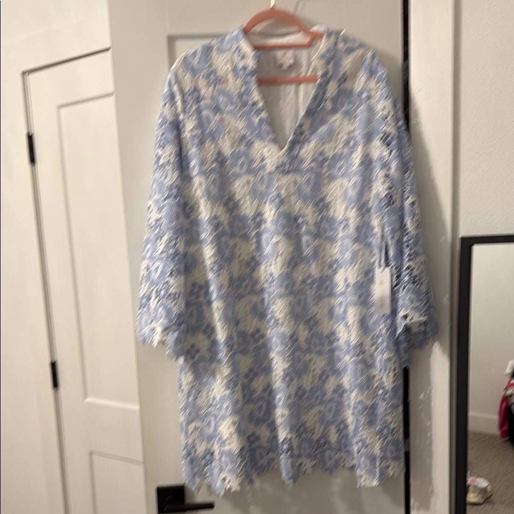 Maripe Long Sleeve Dress - Blue and White